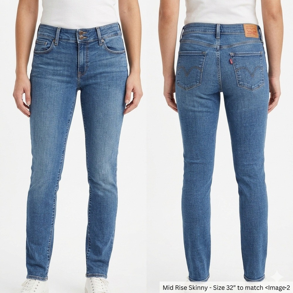 Levi's Mid Rise Skinny Jeans Womens 32 Blue Medium Wash Denim 14M W32 L32